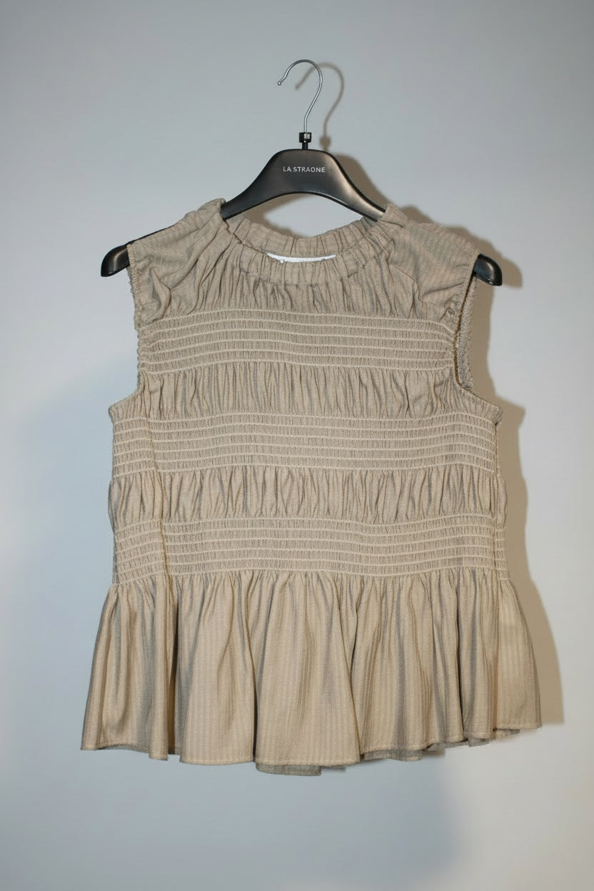 Top Arricciato a Canottiera Elasticizzato — Color Beige