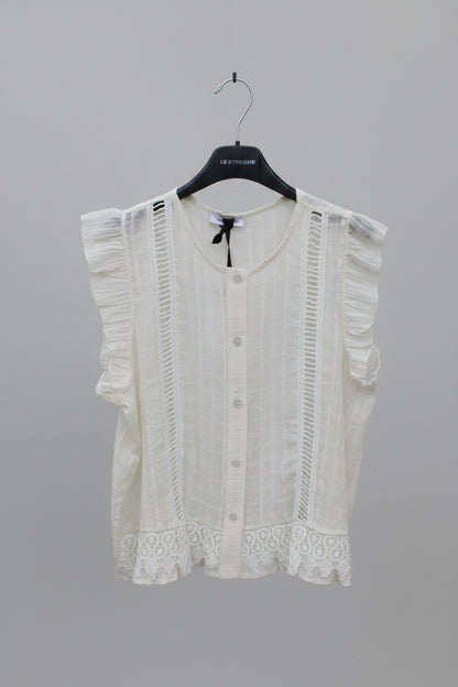 Camicia con Inserti in Pizzo e Bottoni Centrali — Color Latte