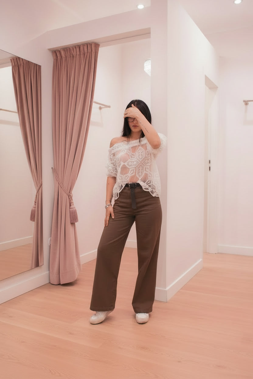 Camicia Sfilza Trasparente con Dettagli — Color Écru