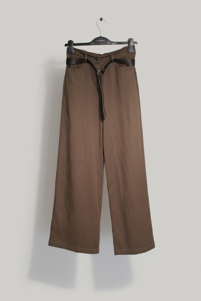 Pantalone a Palazzo con Cintura — Color Moro, 100% Cotone