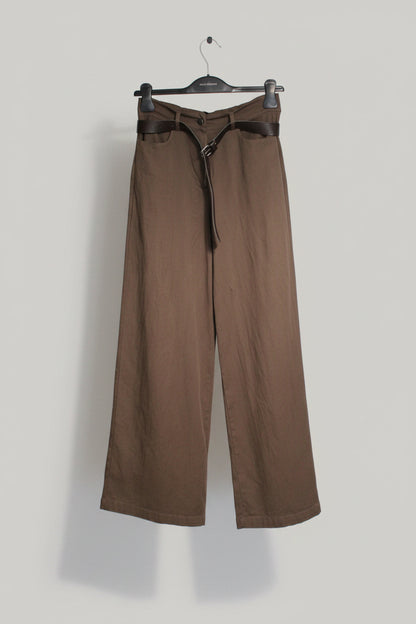Pantalone a Palazzo con Cintura — Color Moro, 100% Cotone