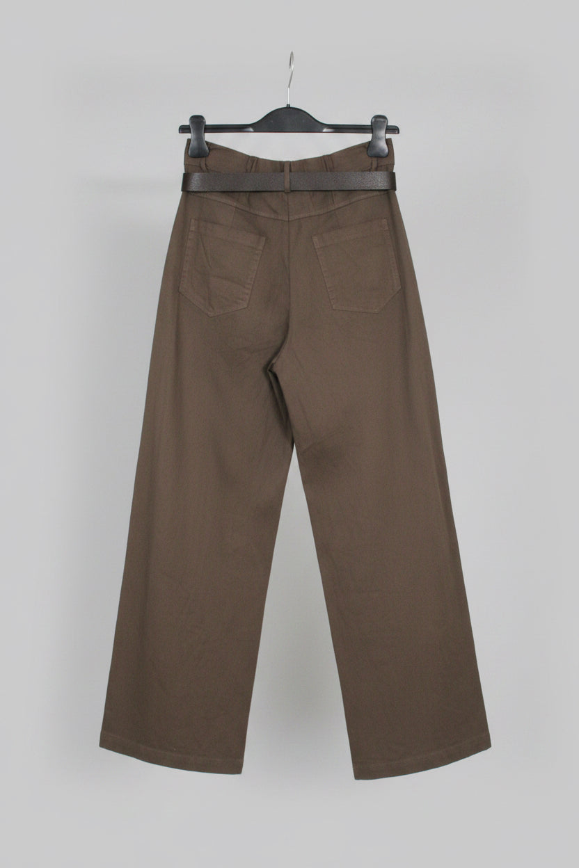 Pantalone a Palazzo con Cintura — Color Moro, 100% Cotone