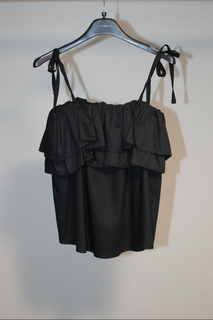 Top a Balze con Spallina Fine — Color Nero, 100% Cotone