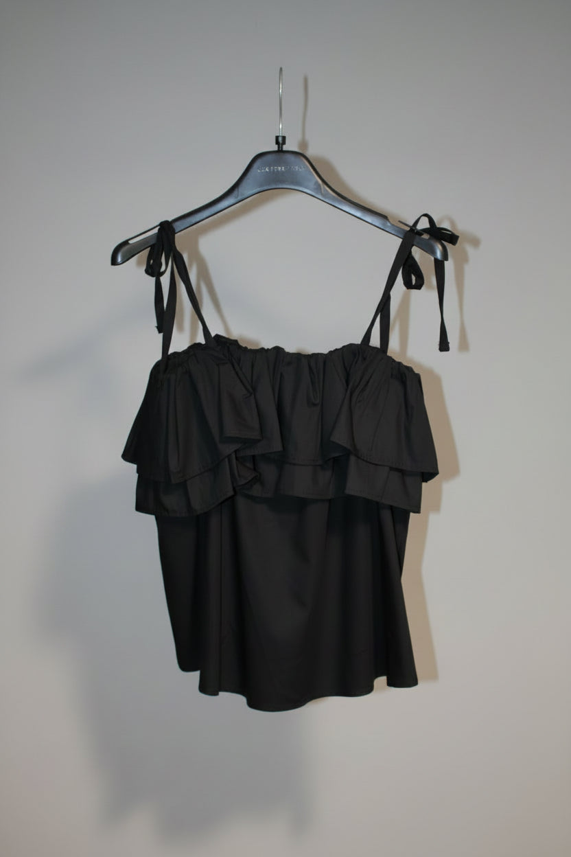Top a Balze con Spallina Fine — Color Nero, 100% Cotone