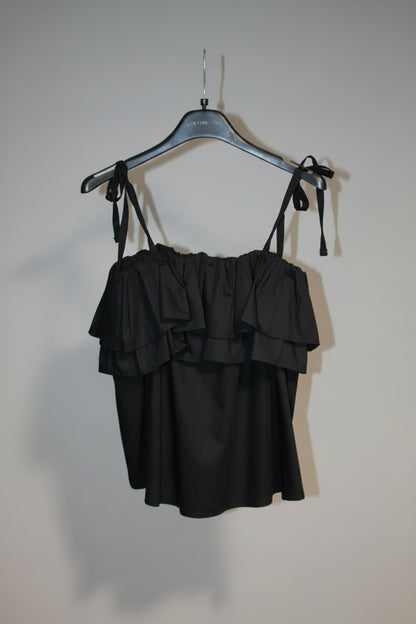 Top a Balze con Spallina Fine — Color Nero, 100% Cotone