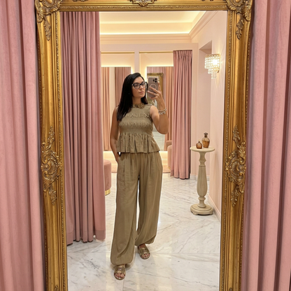 Pantalone Elastico con Elastico alla Caviglia — Color Beige